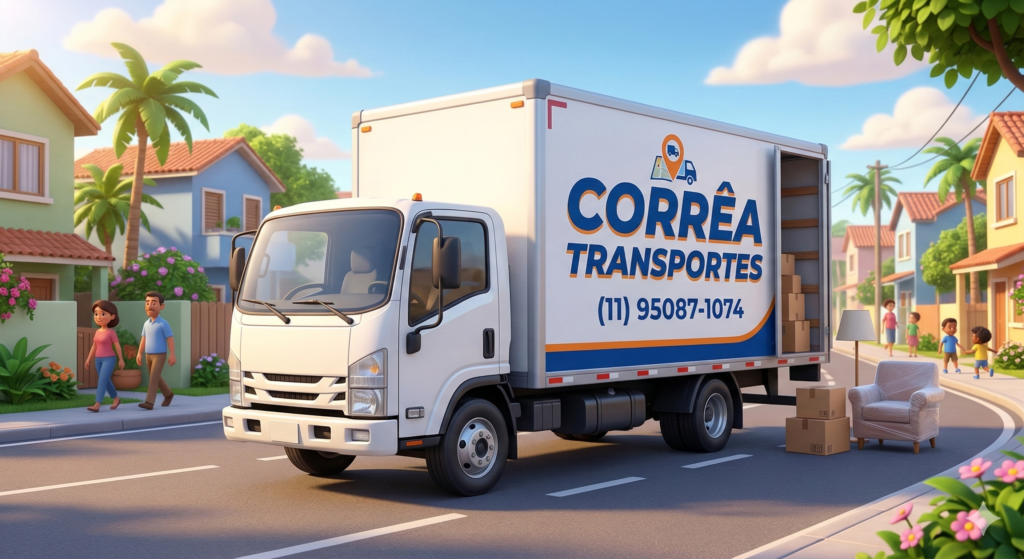 Caminhão baú da Corrêa Transportes realizando serviço de carreto em Jardim Vila Galvão e frete seguro em Guarulhos
